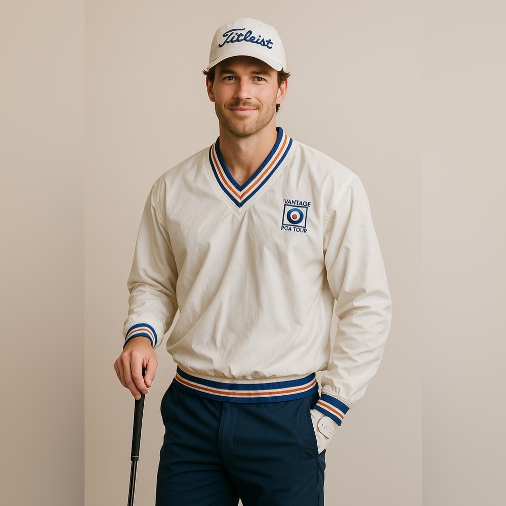 Men's Cream V-Neck Windshirt
